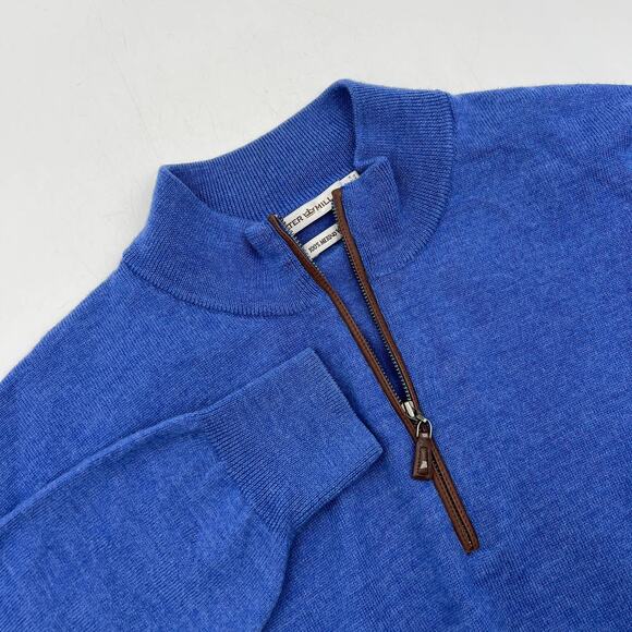 Peter Millar Merino Wool Blue Half Zip Pullover Knit Sweater Long Sleeves - Picture 4 of 6